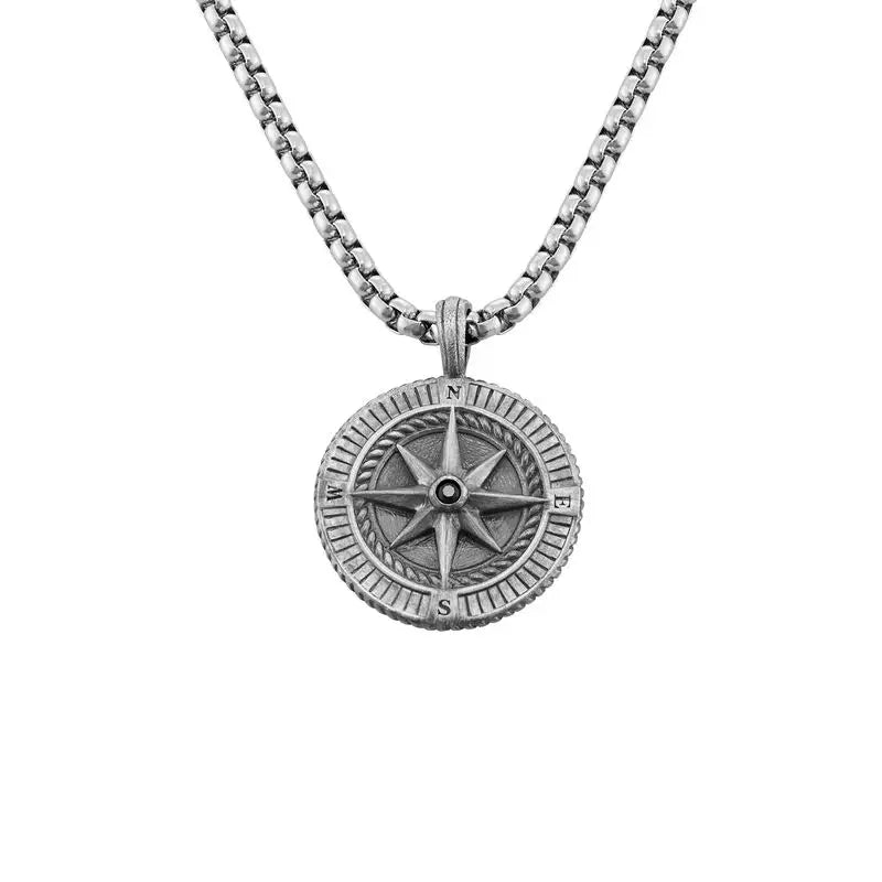 Personalized Compass Necklace for Men in Silver